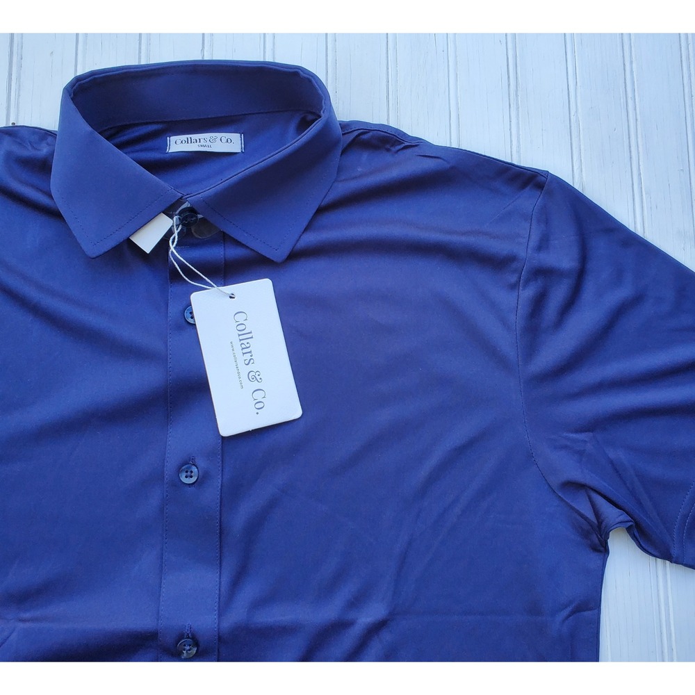 Collars & Co Mens Dress Collar Polo Shirt Navy Blue Short Sleeve Small NWT